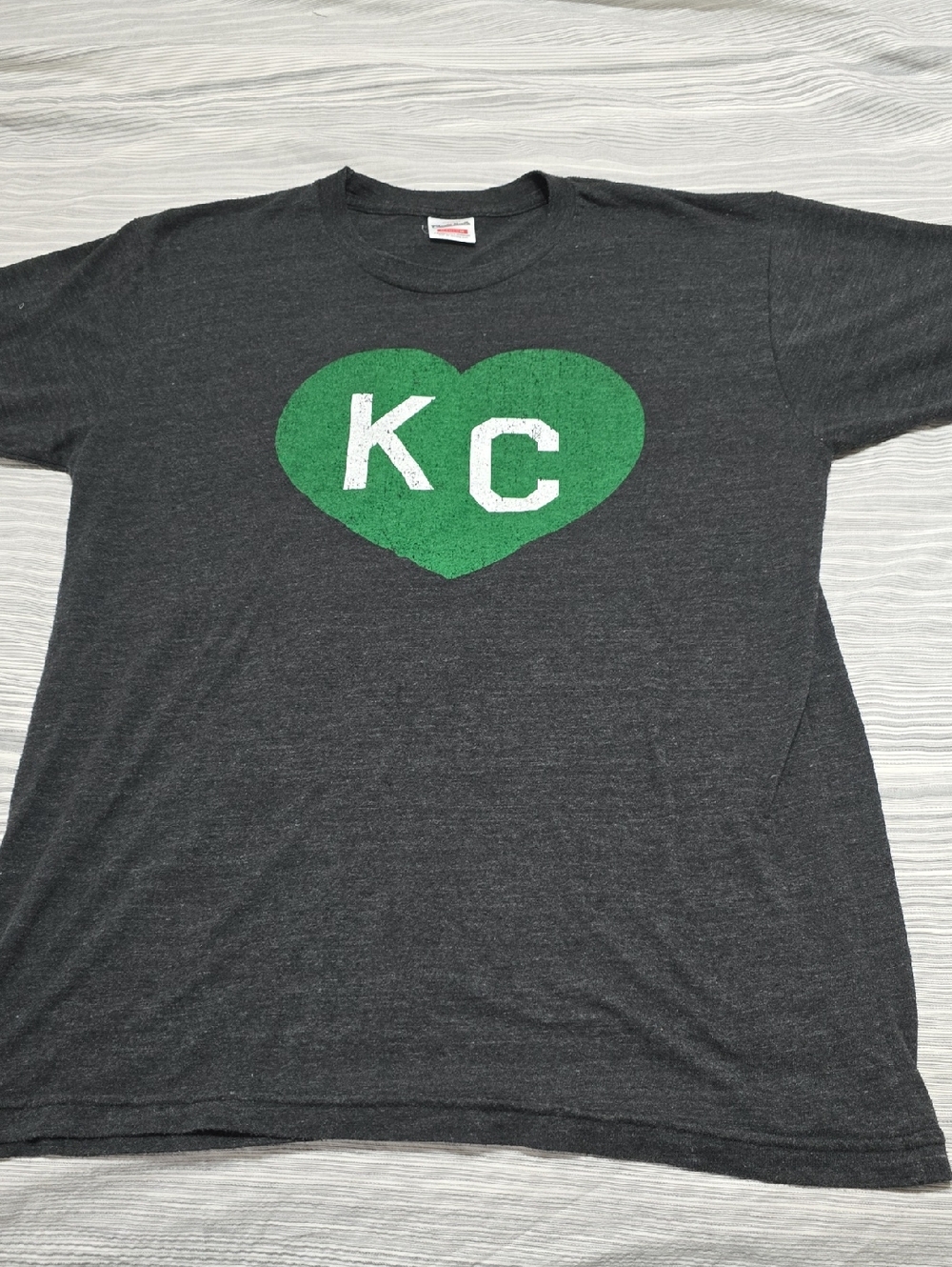 KC Heart Graphic Short Sleeve Tee - Charcoal with Green Heart